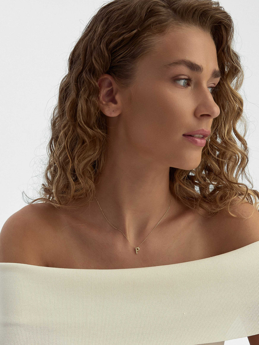 Letter P Classic Initial Necklace in 14K Gold