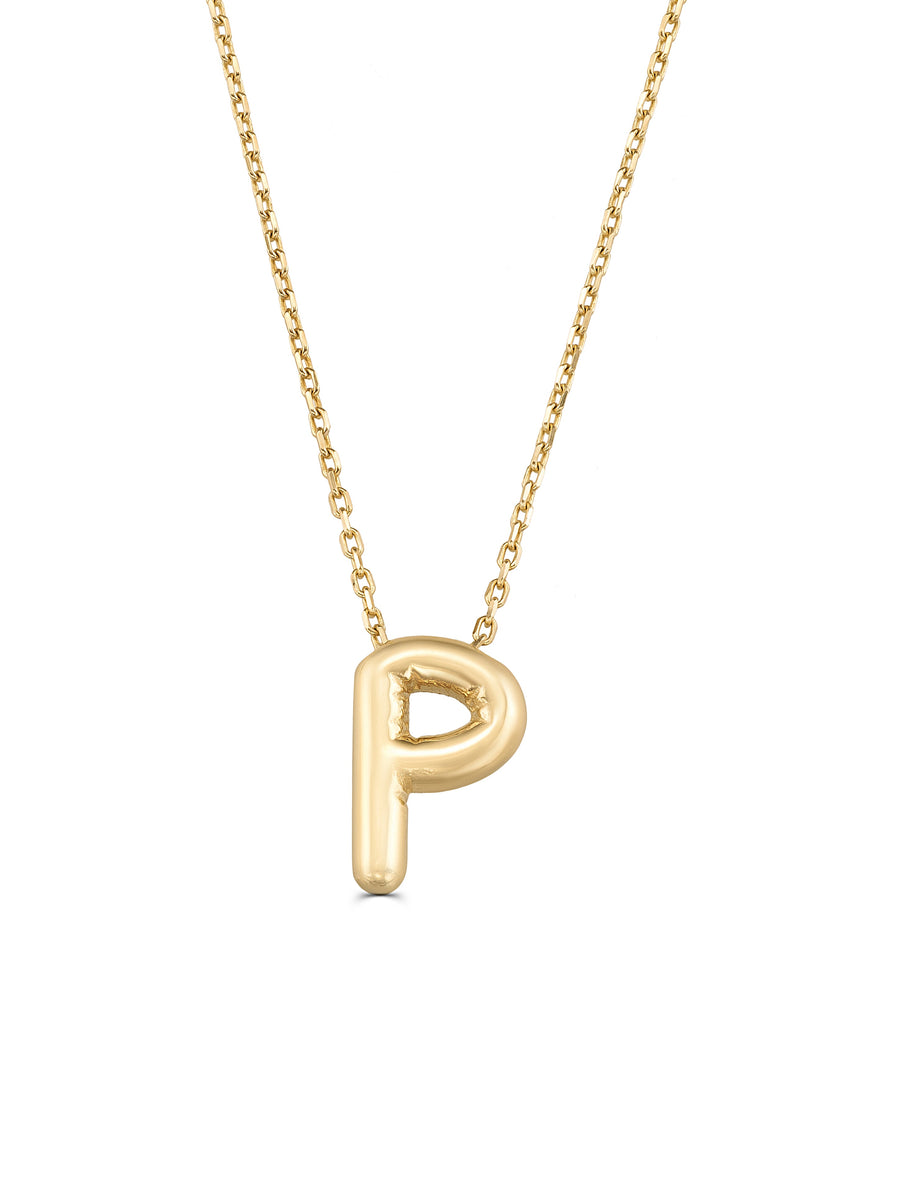 Letter P Classic Initial Necklace in 14K Gold