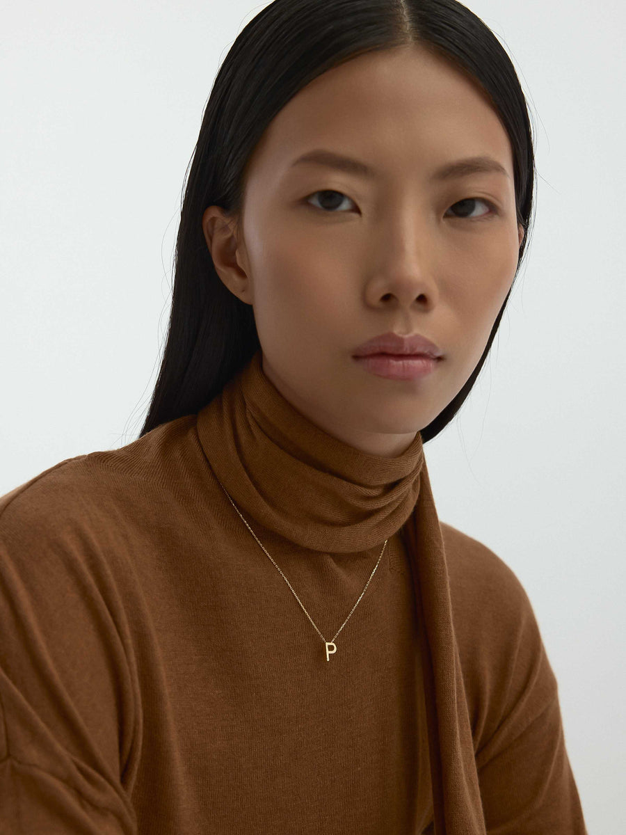 Letter P Stone Initial Necklace in 14K Gold