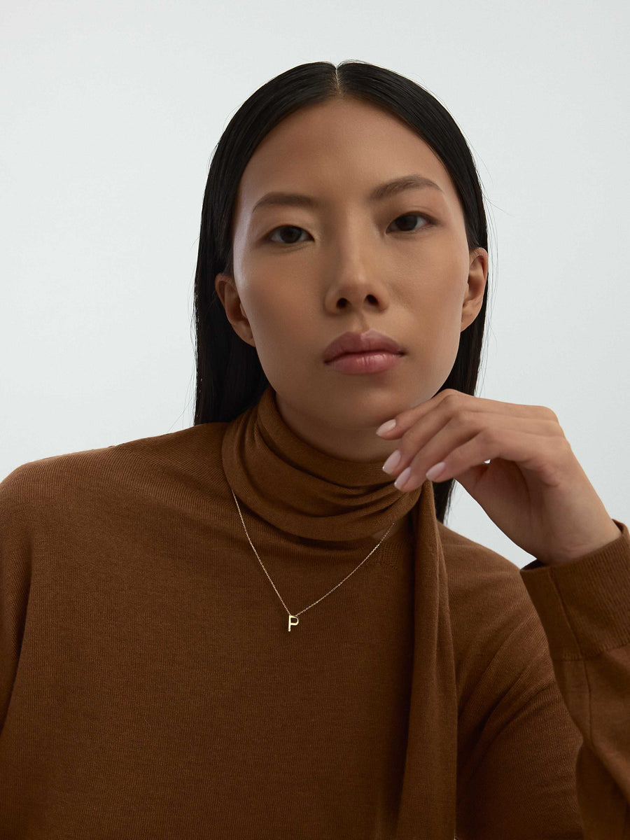 Letter P Stone Initial Necklace in 14K Gold
