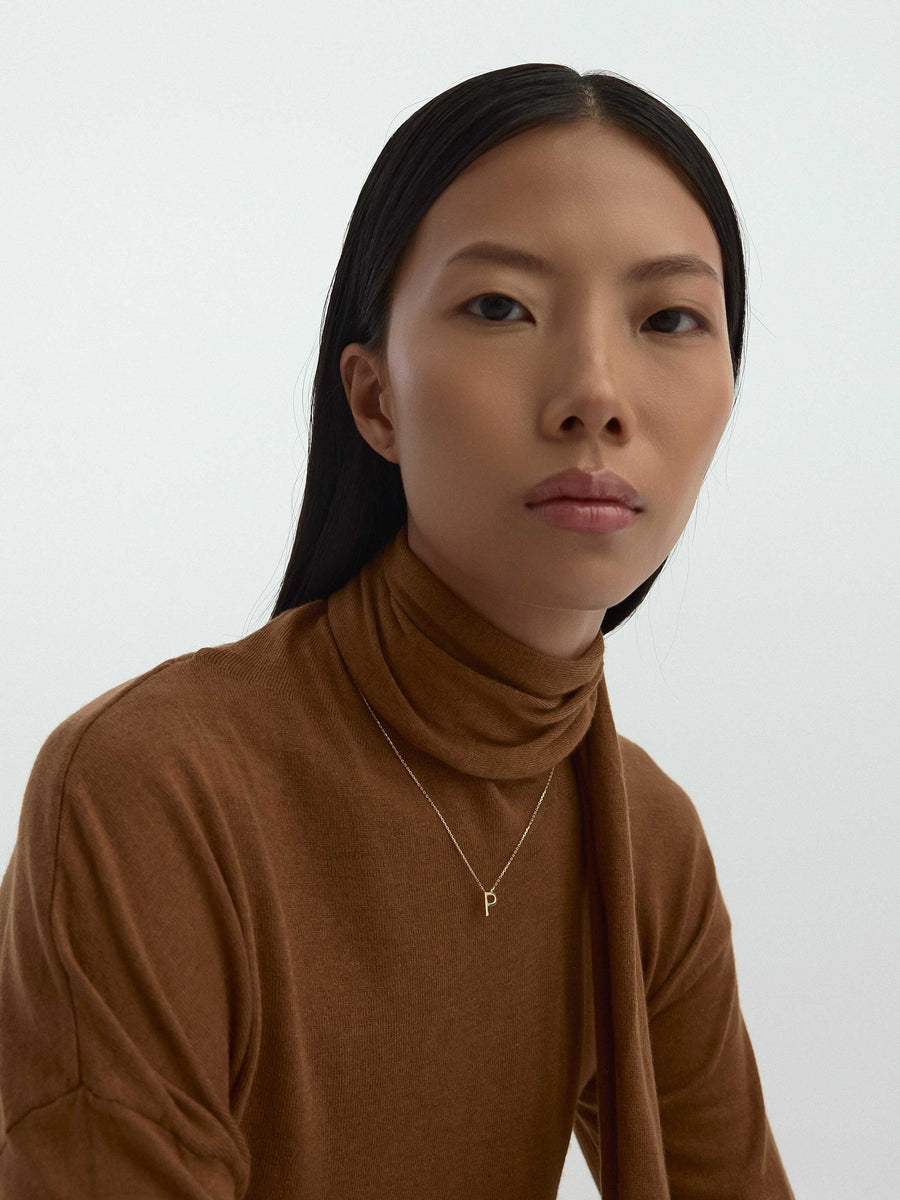 Letter P Stone Initial Necklace in 14K Gold