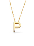 Letter P Stone Initial Necklace in 14K Gold by Elef Jewelry