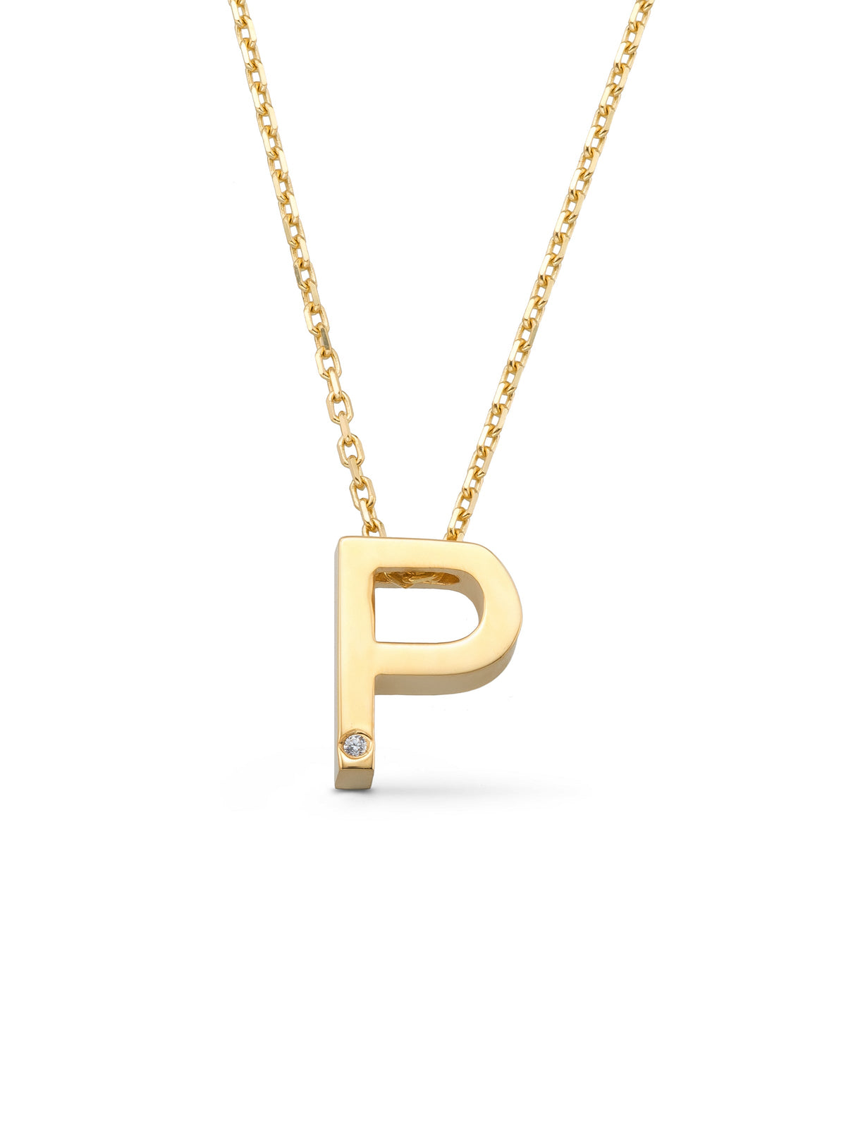 Letter P Stone Initial Necklace in 14K Gold by Elef Jewelry