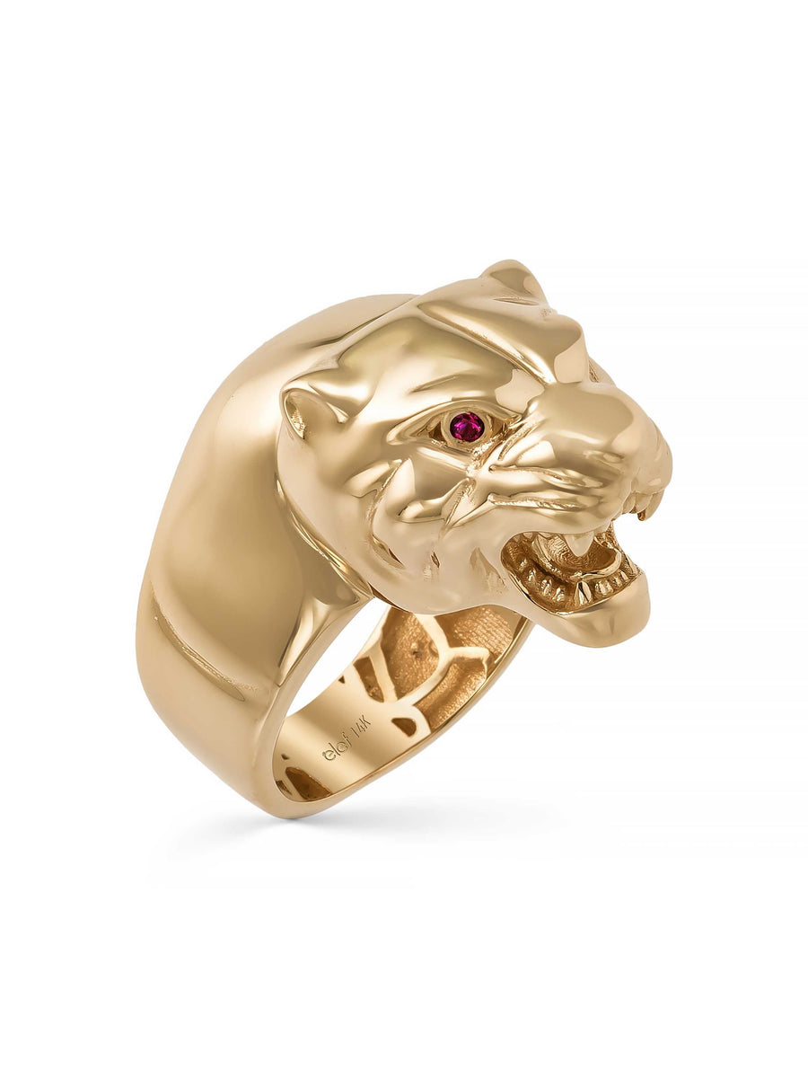 Panther Head Sculptural Form Ring in 14K Gold