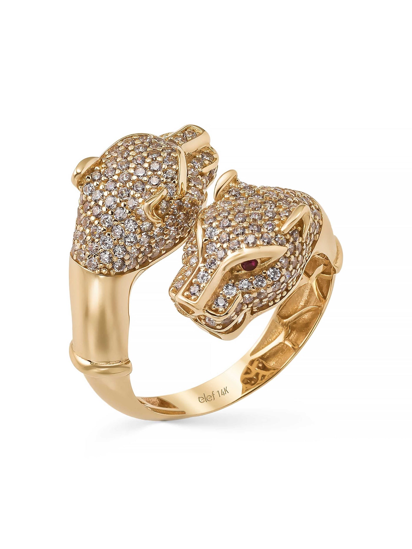 Panther Head Diamond-Inspired Ring in 14K Gold by Elef Jewelry