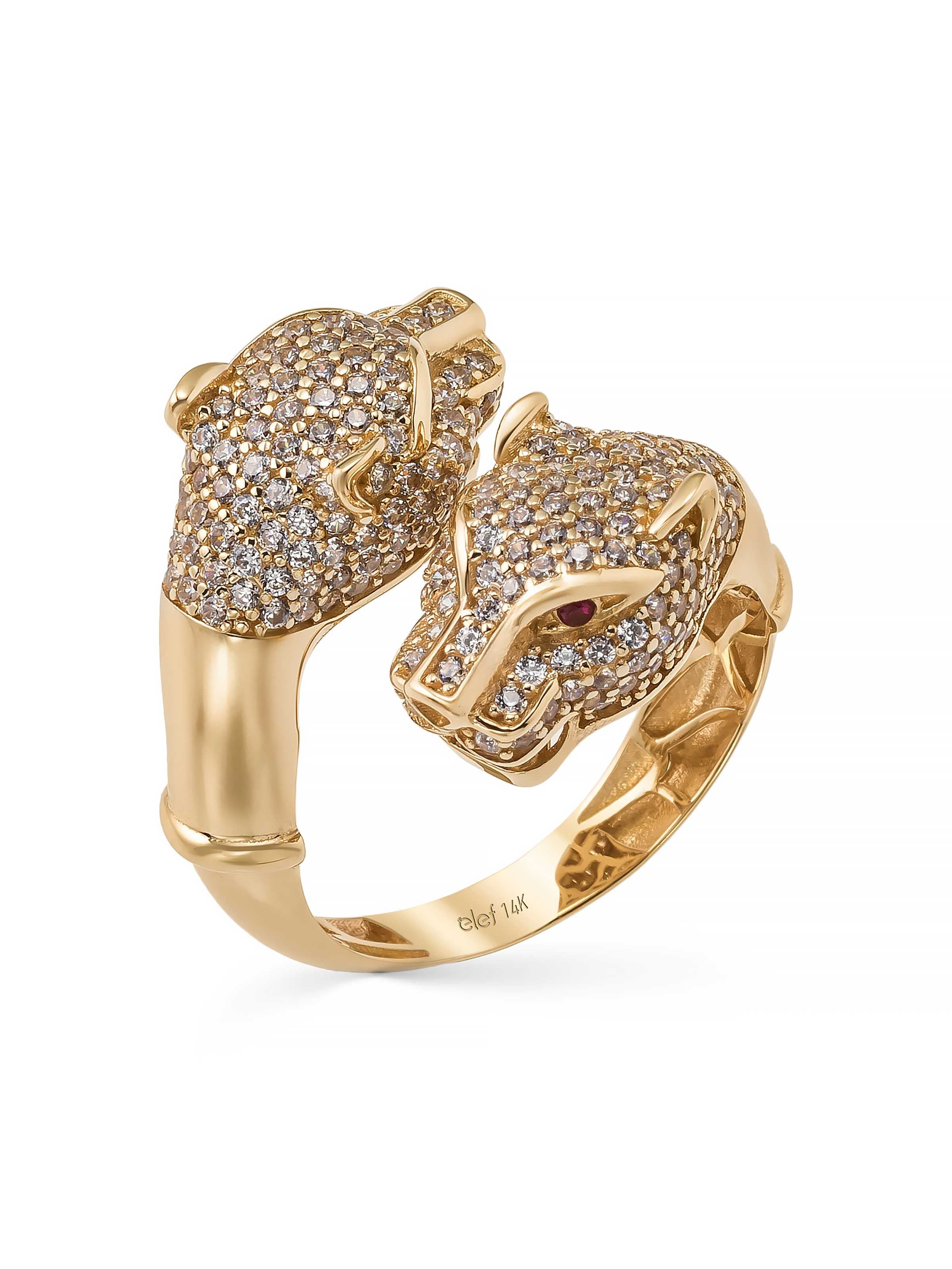 Panther Head Diamond-Inspired Ring in 14K Gold by Elef Jewelry