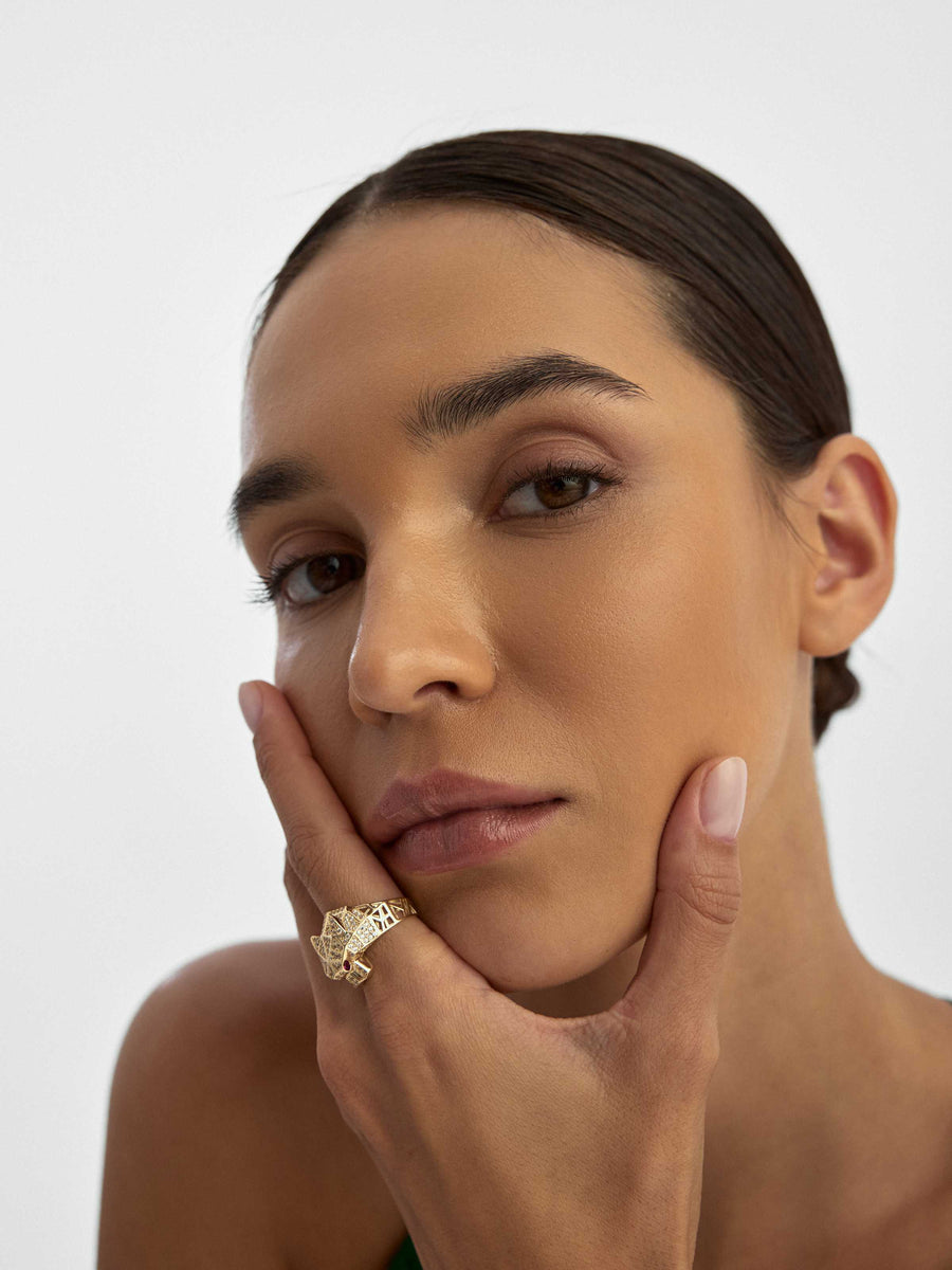 Panther Geometric Ring in 14K Gold