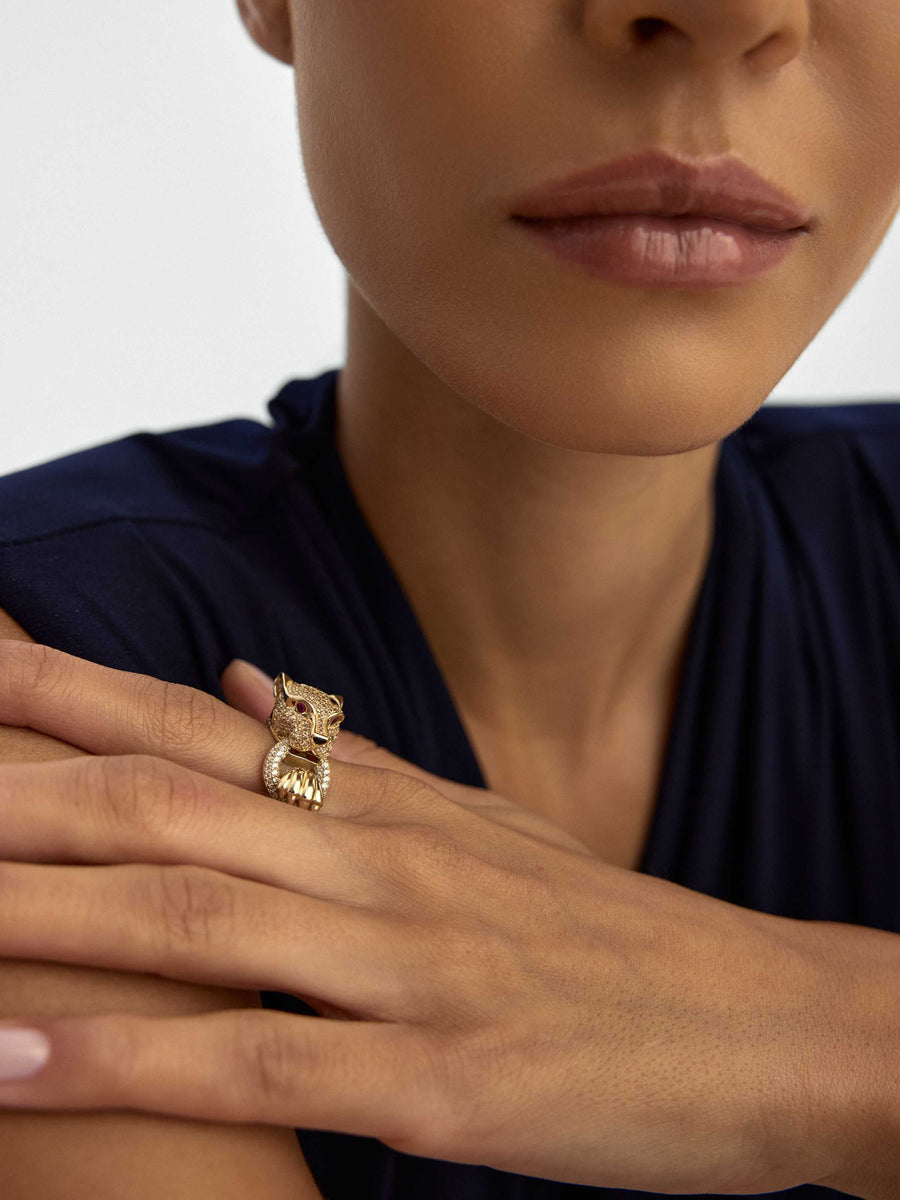 Panther Stone Ring in 14K Gold
