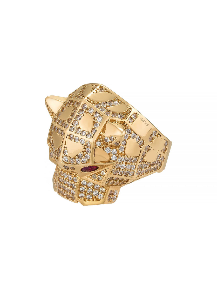 Panther Form Stone Ring in 14K Gold