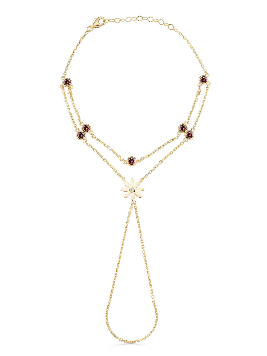 Daisy Double Chain Stone Hand Chain in 14K Gold