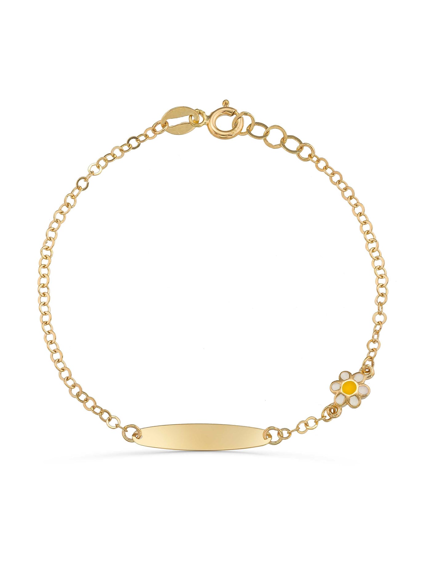 14K Gold Daisy Enamel Kids Id Bracelet by Elef Jewelry