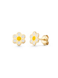 Daisy Enamel Kids Earrings in 14K Gold by Elef Jewelry