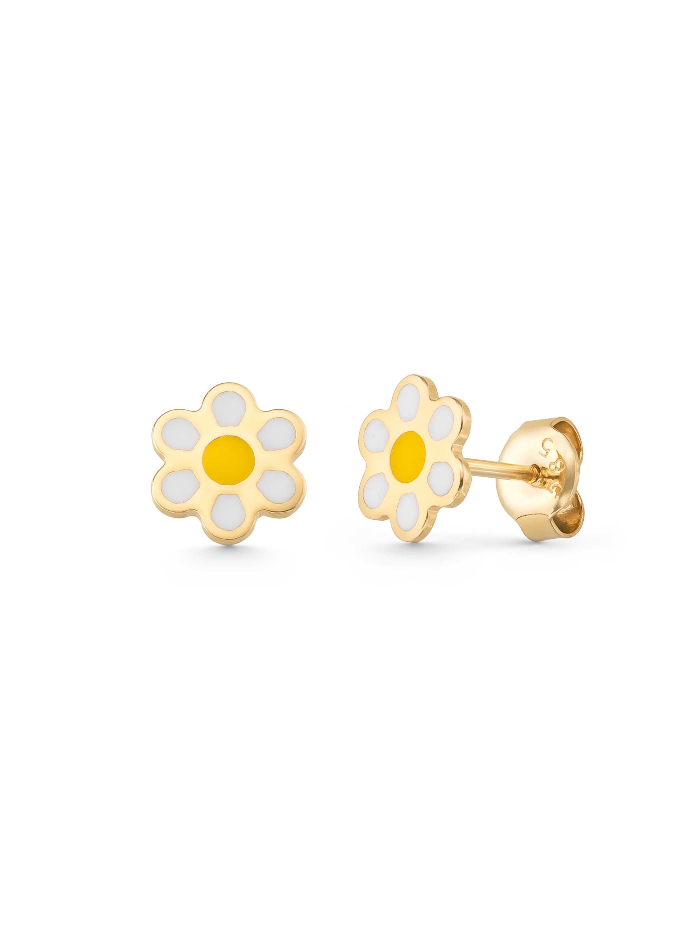 Daisy Enamel Kids Earrings in 14K Gold by Elef Jewelry