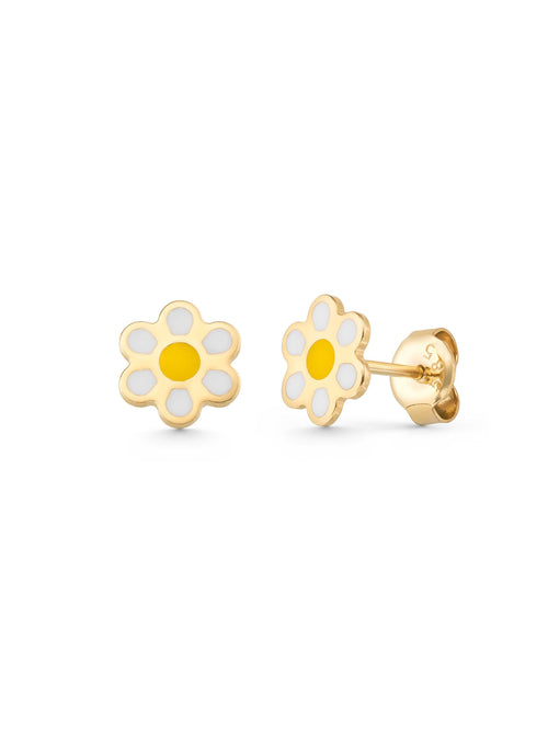 Daisy Enamel Kids Earrings in 14K Gold by Elef Jewelry