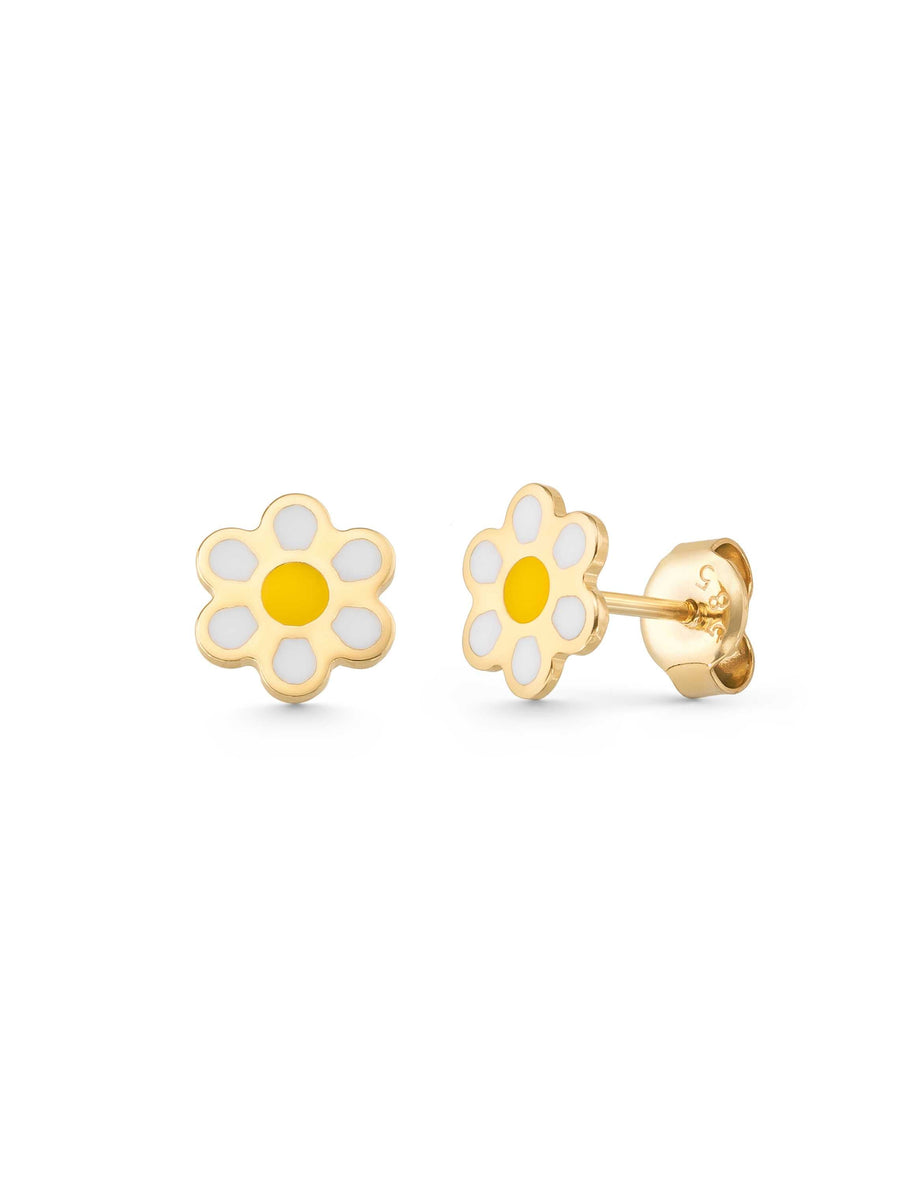 Daisy Enamel Kids Earrings in 14K Gold
