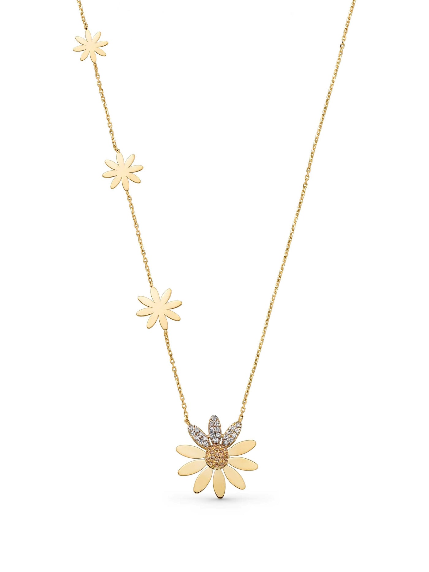 Daisy Stone Necklace in 14K Gold by Elef Jewelry