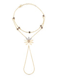 Daisy Zircon Stone Accents Hand Chain in 14K Gold by Elef Jewelry
