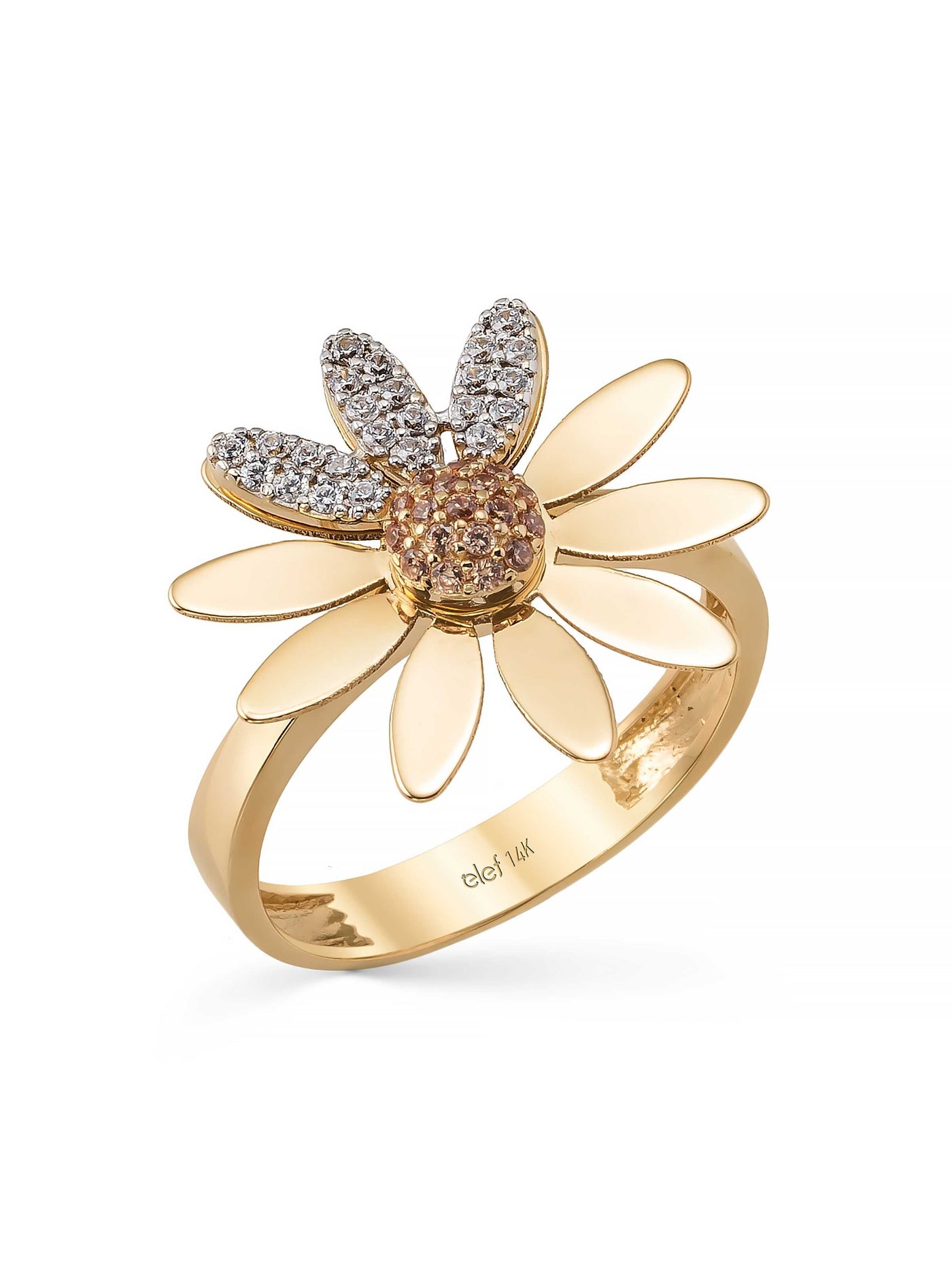 Daisy Motif Stone Ring in 14K Gold by Elef Jewelry