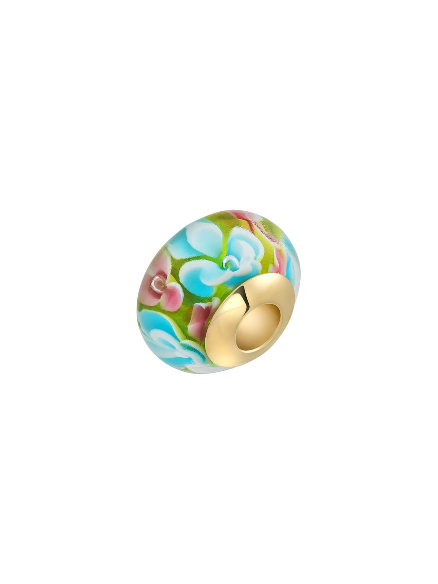 Pastel Flower Murano Glass Charm in 14K Gold
