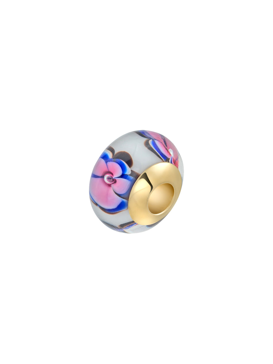 Pastel Flower Gray Murano Glass Charm in 14K Gold