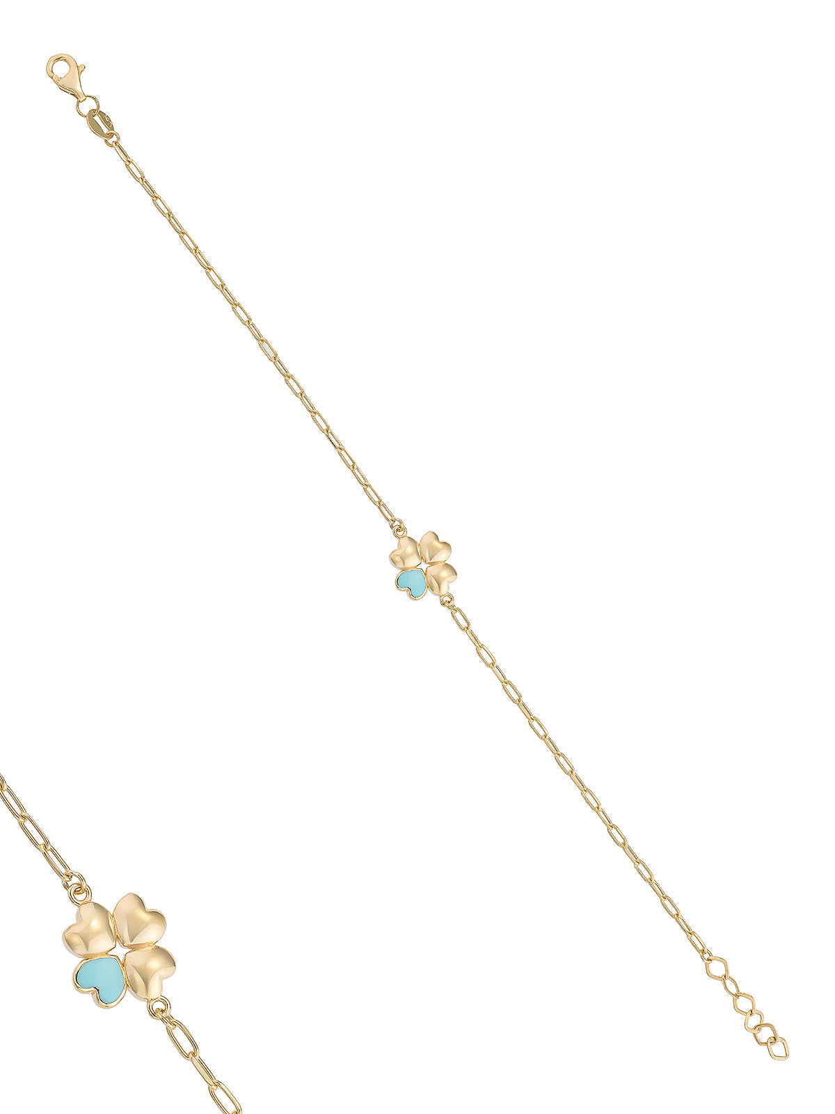Pastel Blue Enamel Clover Form Bracelet in 14K Gold by Elef Jewelry