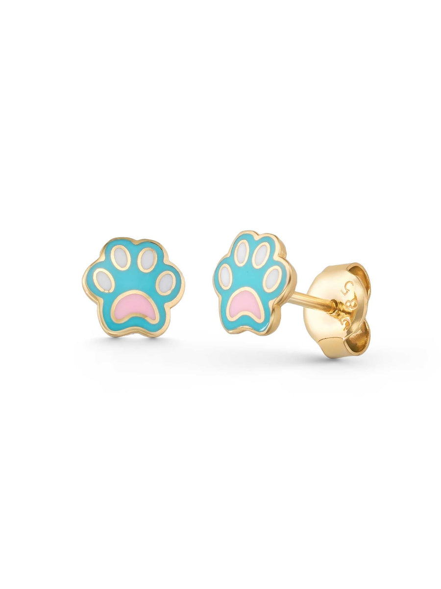 Paw Enamel Kids Earrings in 14K Gold