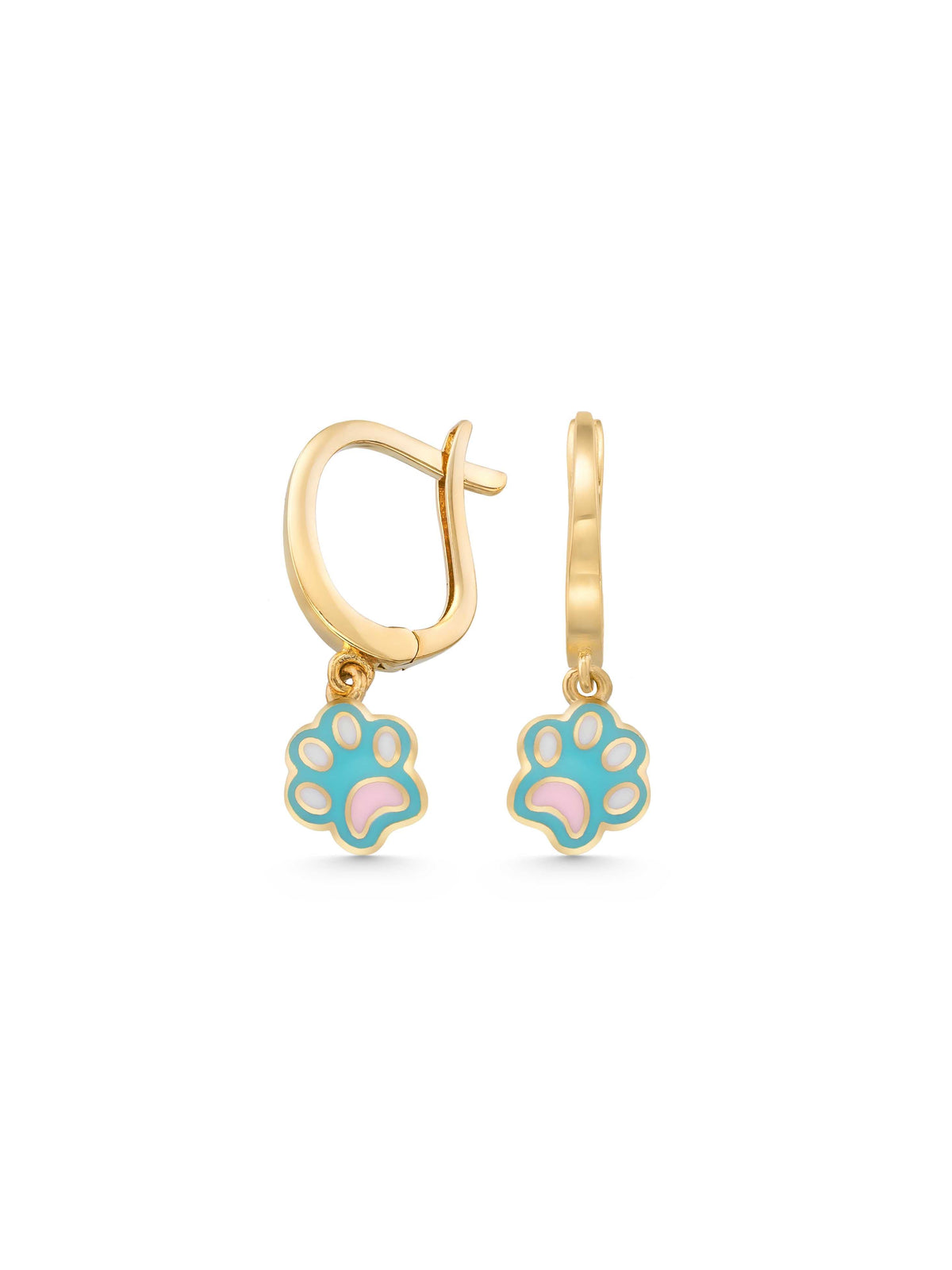 Paw Enamel Kids Drop Earrings in 14K Gold by Elef Jewelry