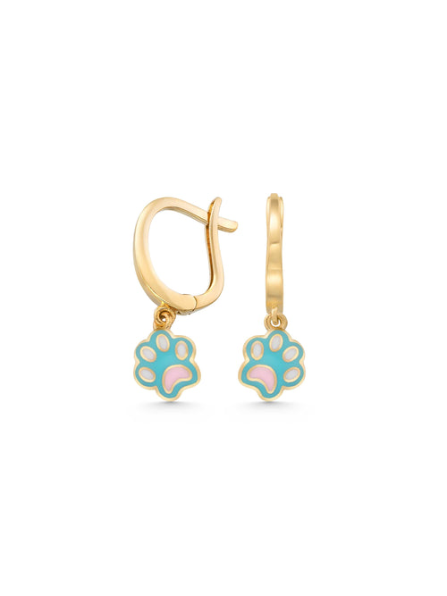 Paw Enamel Kids Drop Earrings in 14K Gold by Elef Jewelry