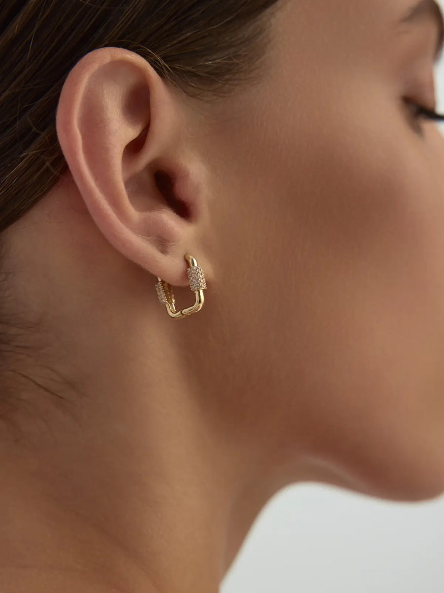 Pavé Stone Link Form Earrings in 14K Gold