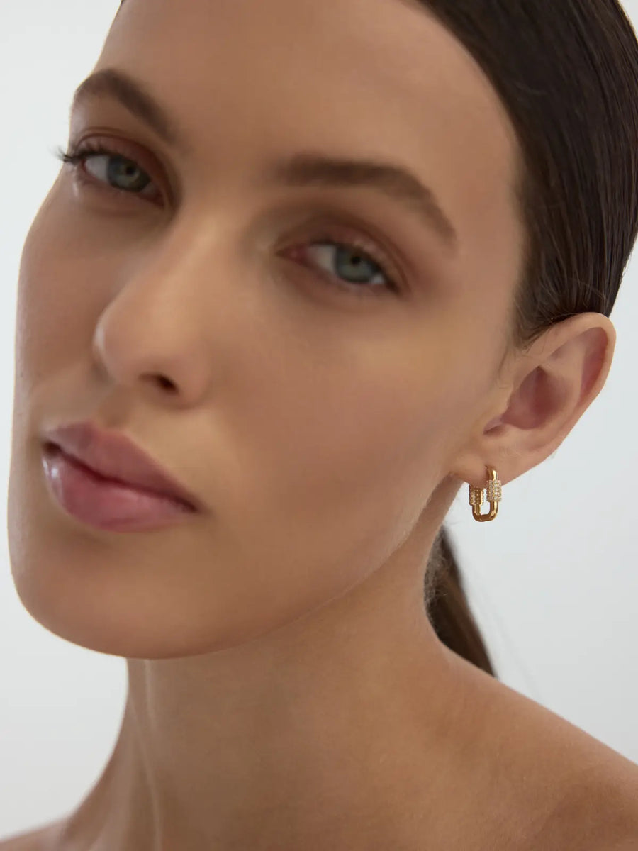 Pavé Stone Link Form Earrings in 14K Gold