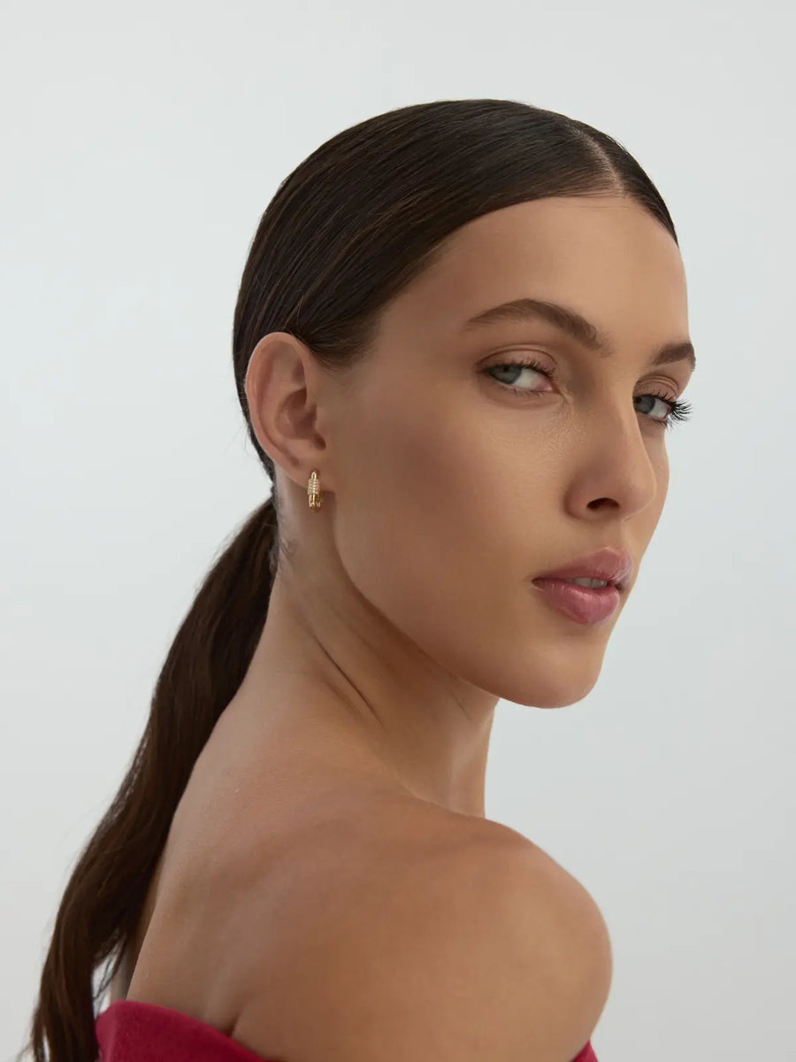 Pavé Stone Link Form Earrings in 14K Gold