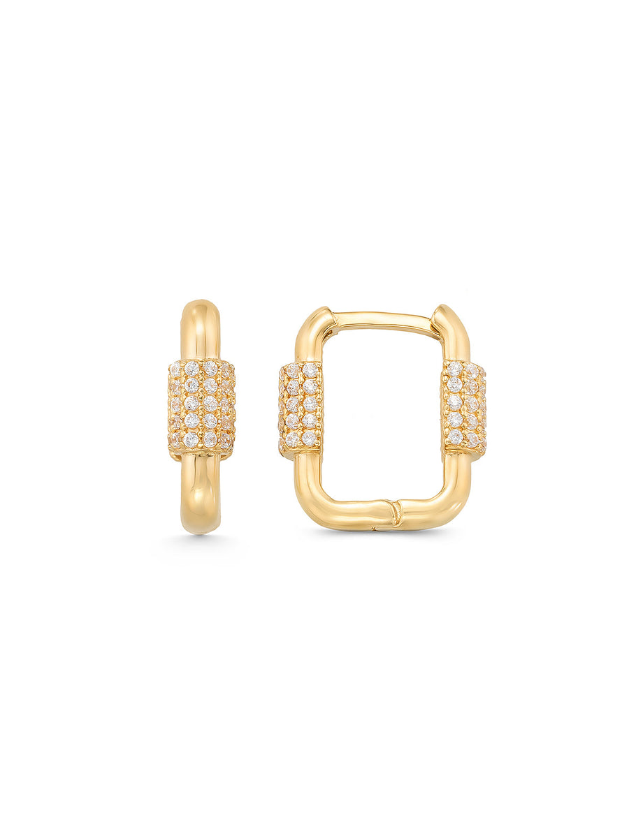 Pavé Stone Link Form Earrings in 14K Gold