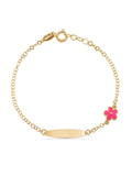 14K Gold Pink Flower Kids Id Bracelet by Elef Jewelry