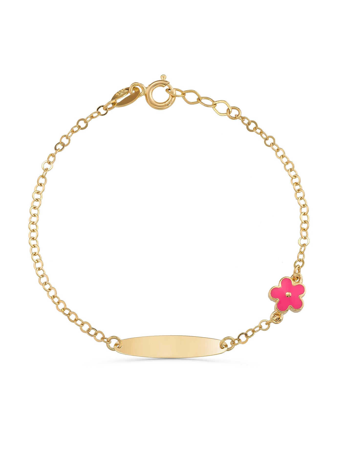 14K Gold Pink Flower Kids Id Bracelet by Elef Jewelry
