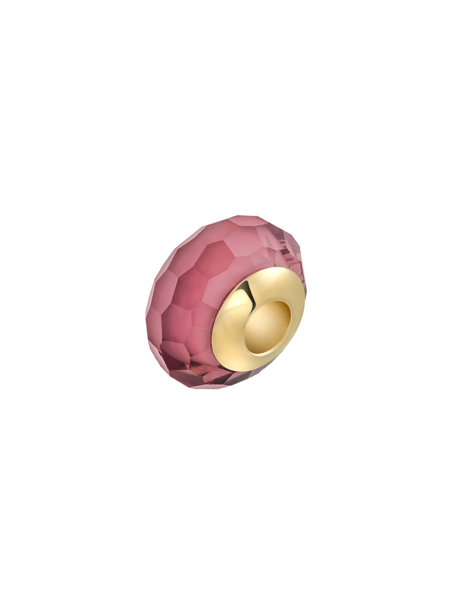 Pink Facet Cut Murano Glass Charm in 14K Gold