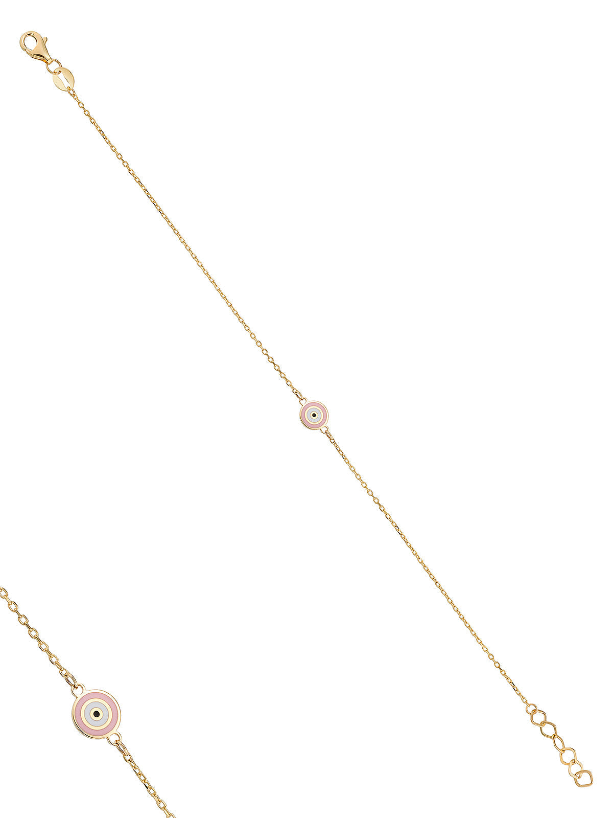 Pink Enamel Evil Eye Beaded Bracelet in 14K Gold by Elef Jewelry