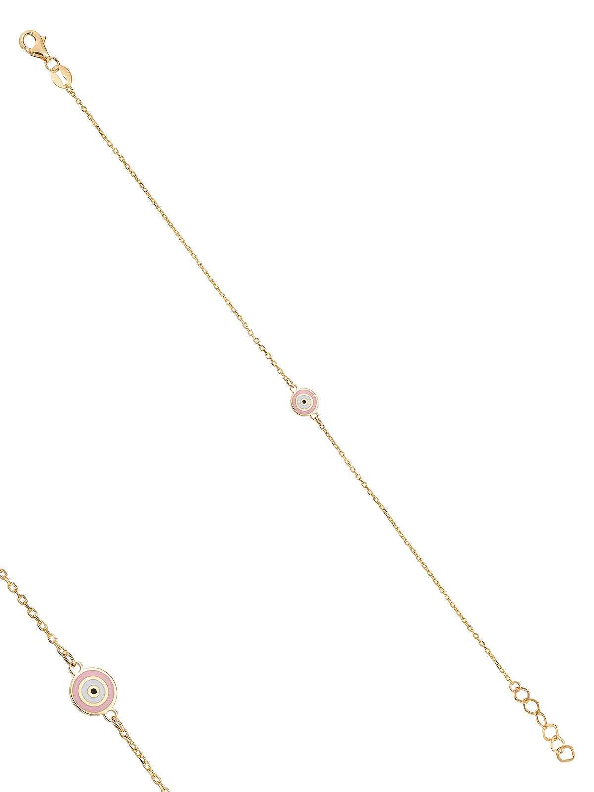 Pink Enamel Evil Eye Beaded Bracelet in 14K Gold by Elef Jewelry