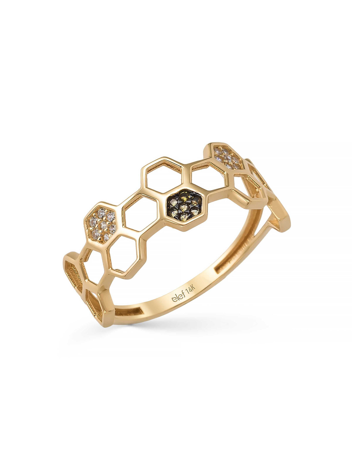 Honeycomb Form Stone Ornamented Ring in 14K Gold by Elef Jewelry