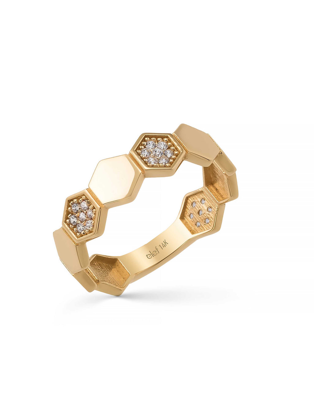 Honeycomb Form Stone Ring in 14K Gold by Elef Jewelry
