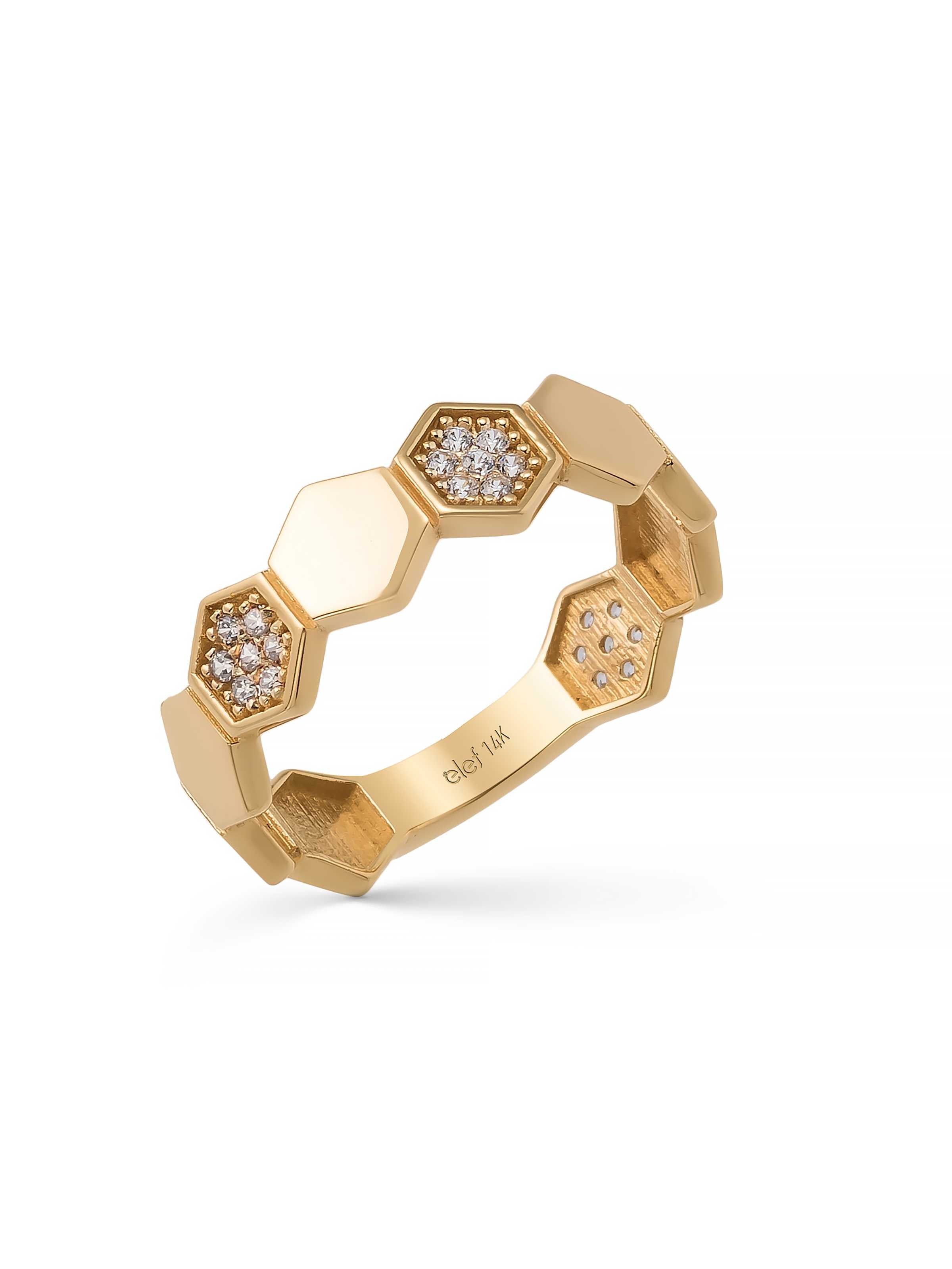 Honeycomb Form Stone Ring in 14K Gold by Elef Jewelry