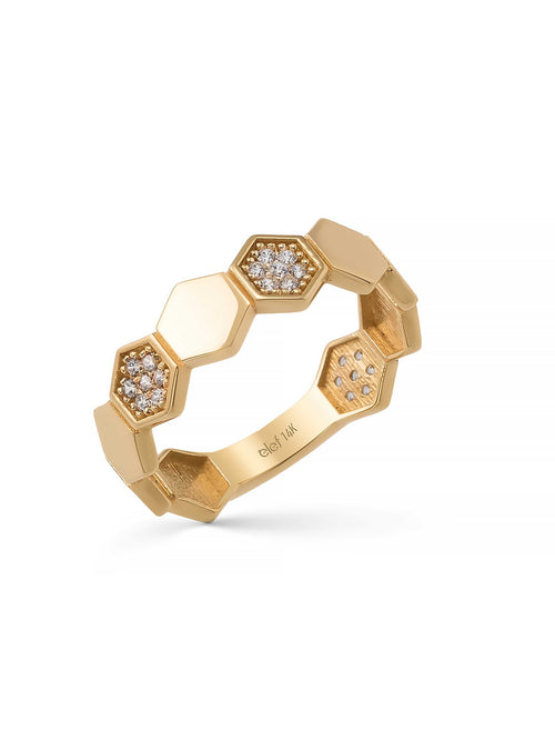 Honeycomb Form Stone Ring in 14K Gold by Elef Jewelry