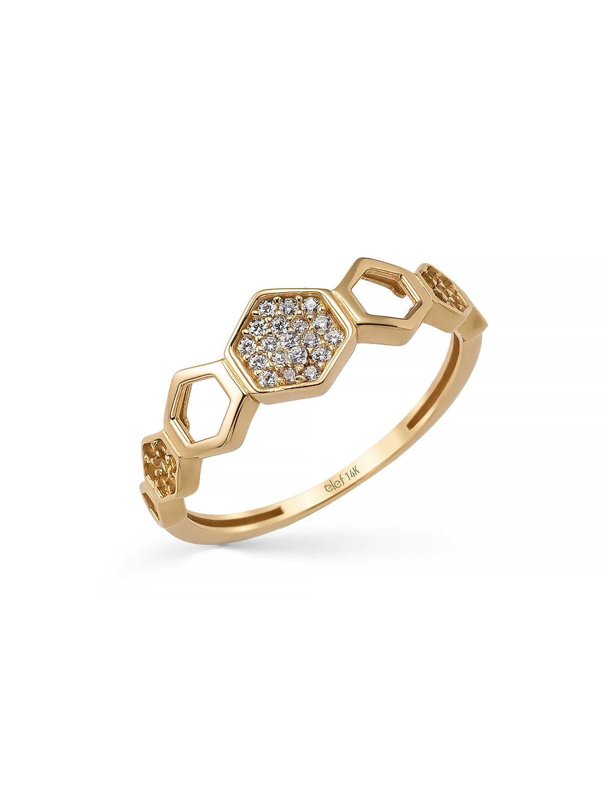 Honeycomb Motif Stone Ring in 14K Gold by Elef Jewelry