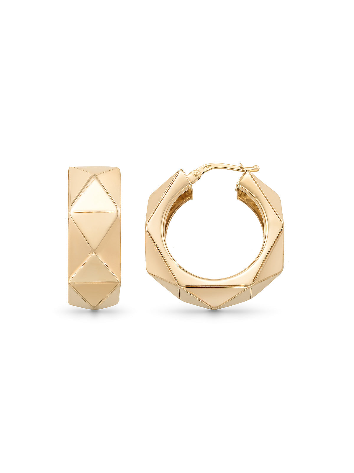 Pyramid Patterned Wide Hoop Earrings in 14K Gold by Elef Jewelry