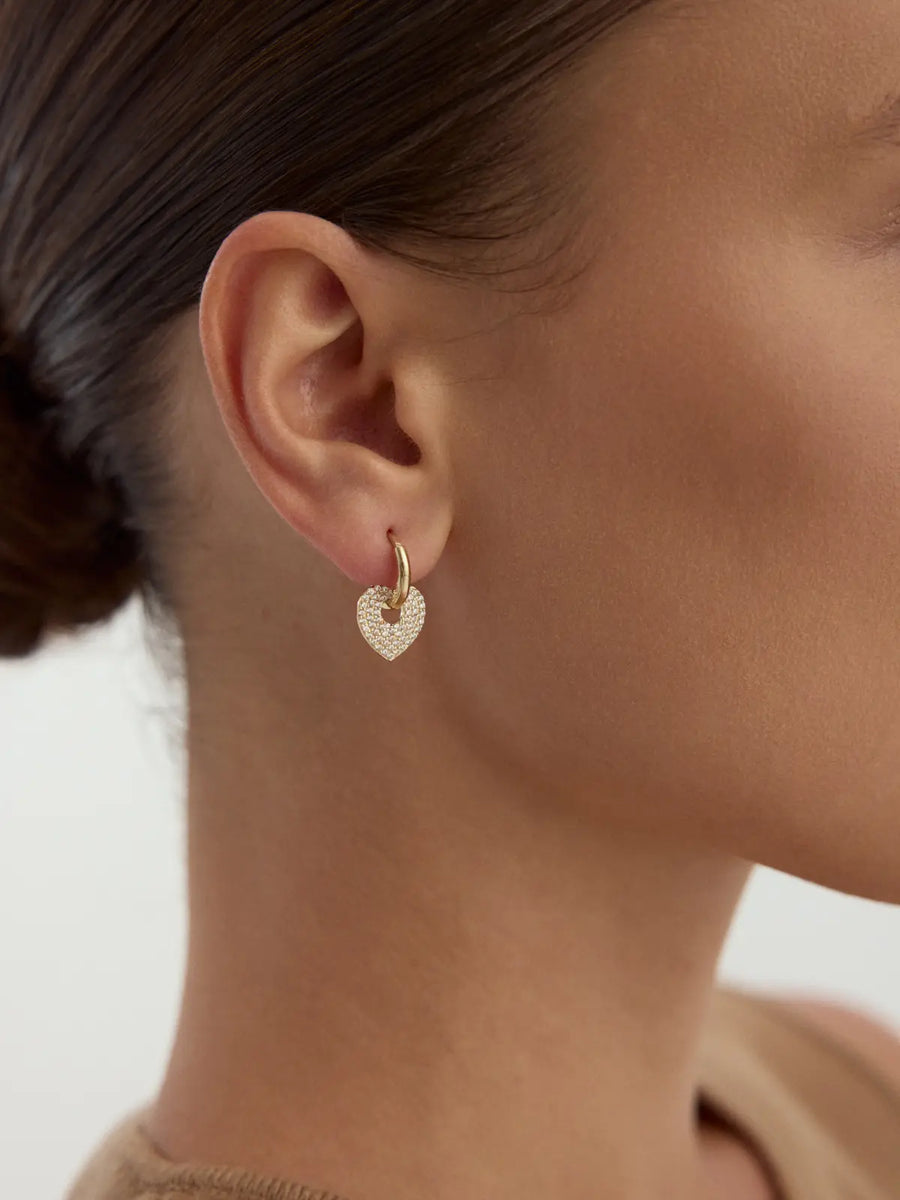 Diamond Effect Heart Tip Earrings in 14K Gold