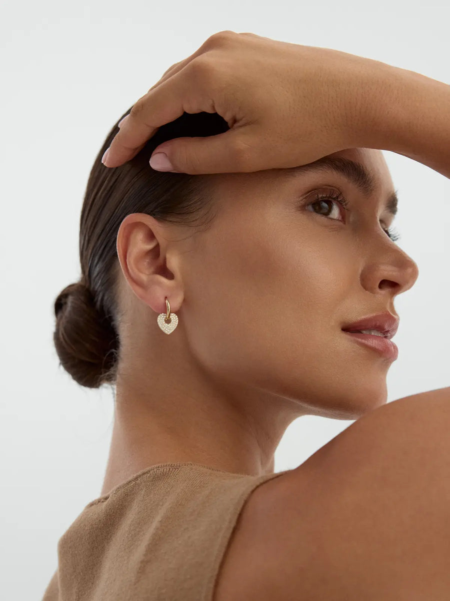 Diamond Effect Heart Tip Earrings in 14K Gold