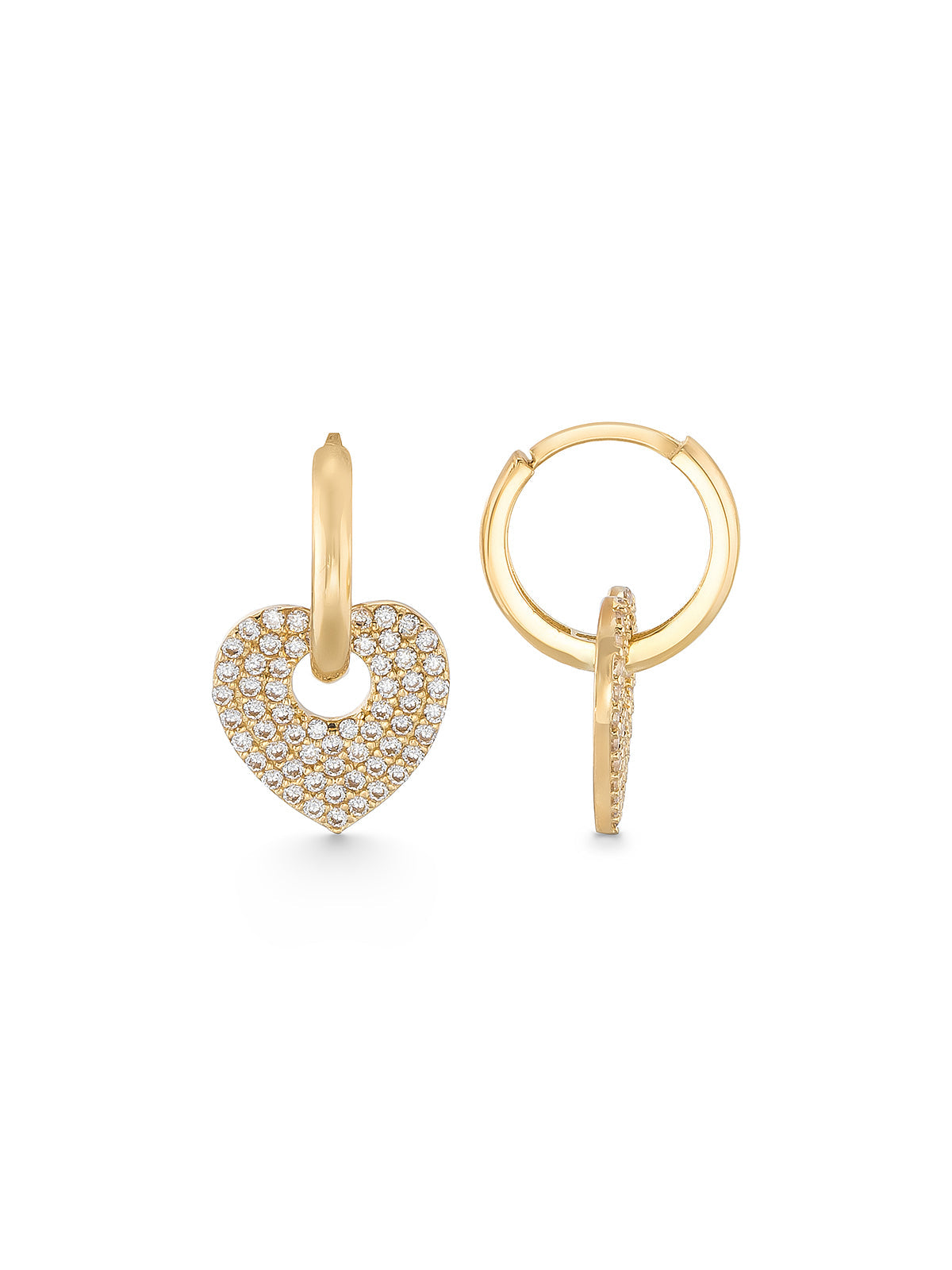 Diamond Effect Heart Tip Earrings in 14K Gold by Elef Jewelry