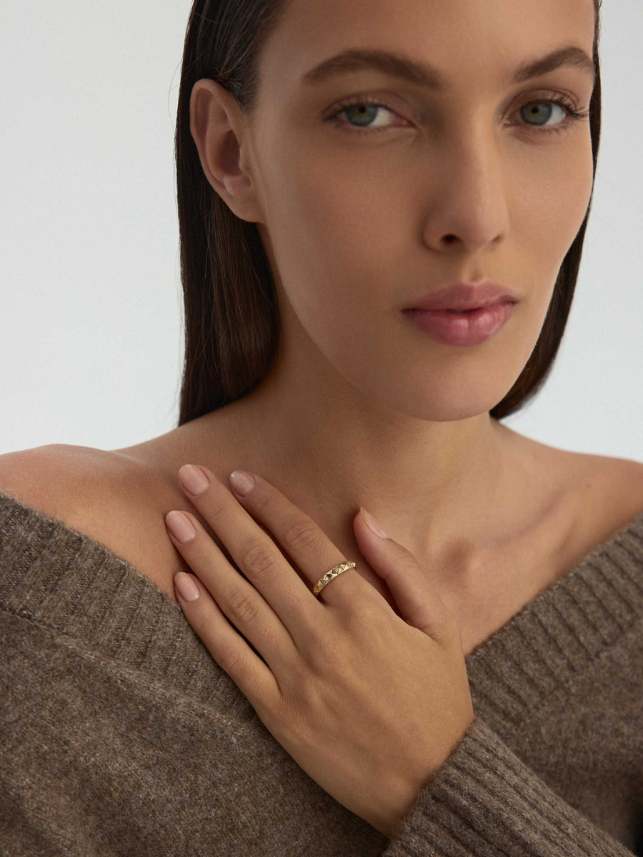 Diamond-Inspired Pyramid Form Ring in 14K Gold