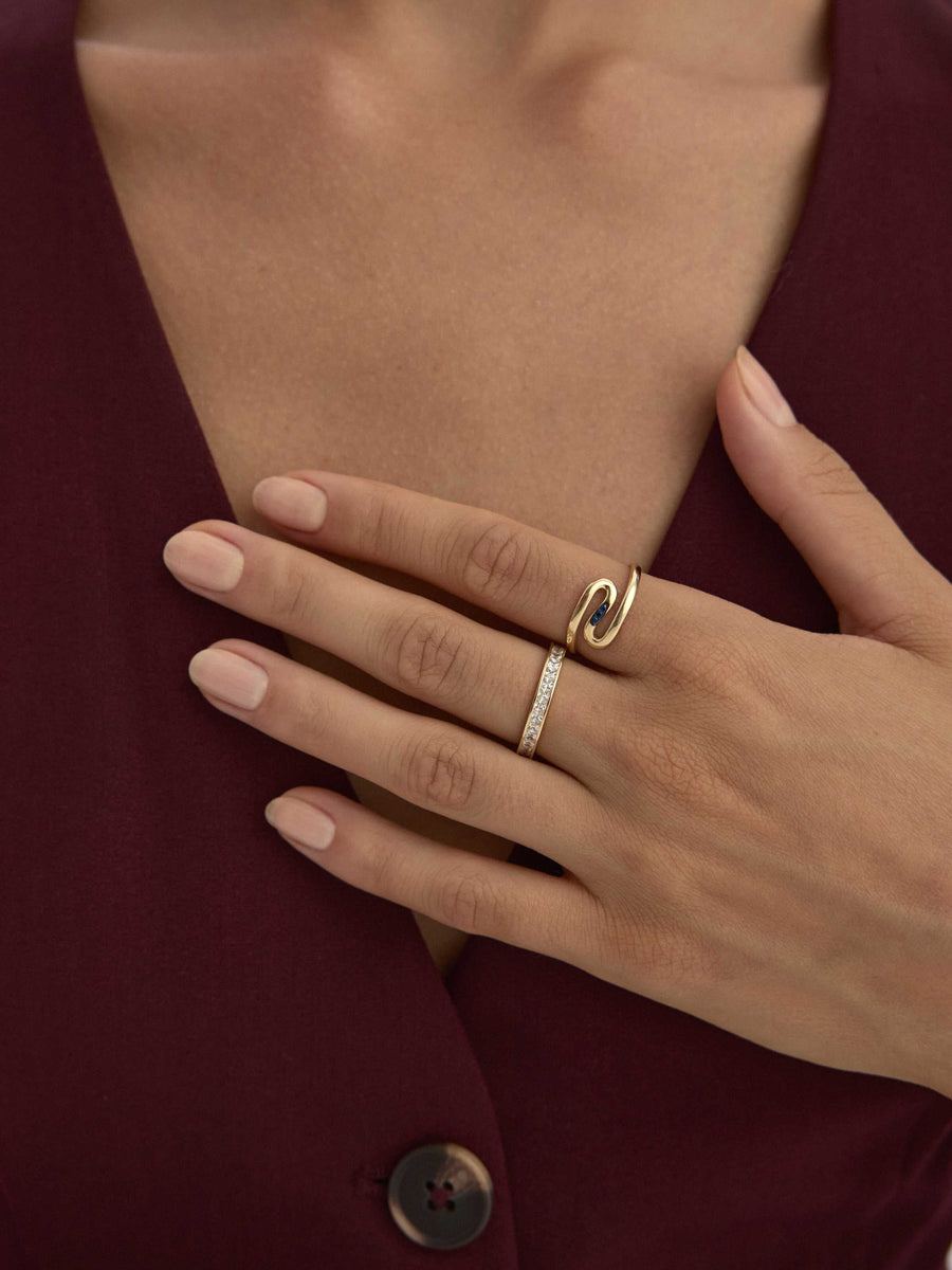 Diamond-Inspired Row Rectangular Ring in 14K Gold