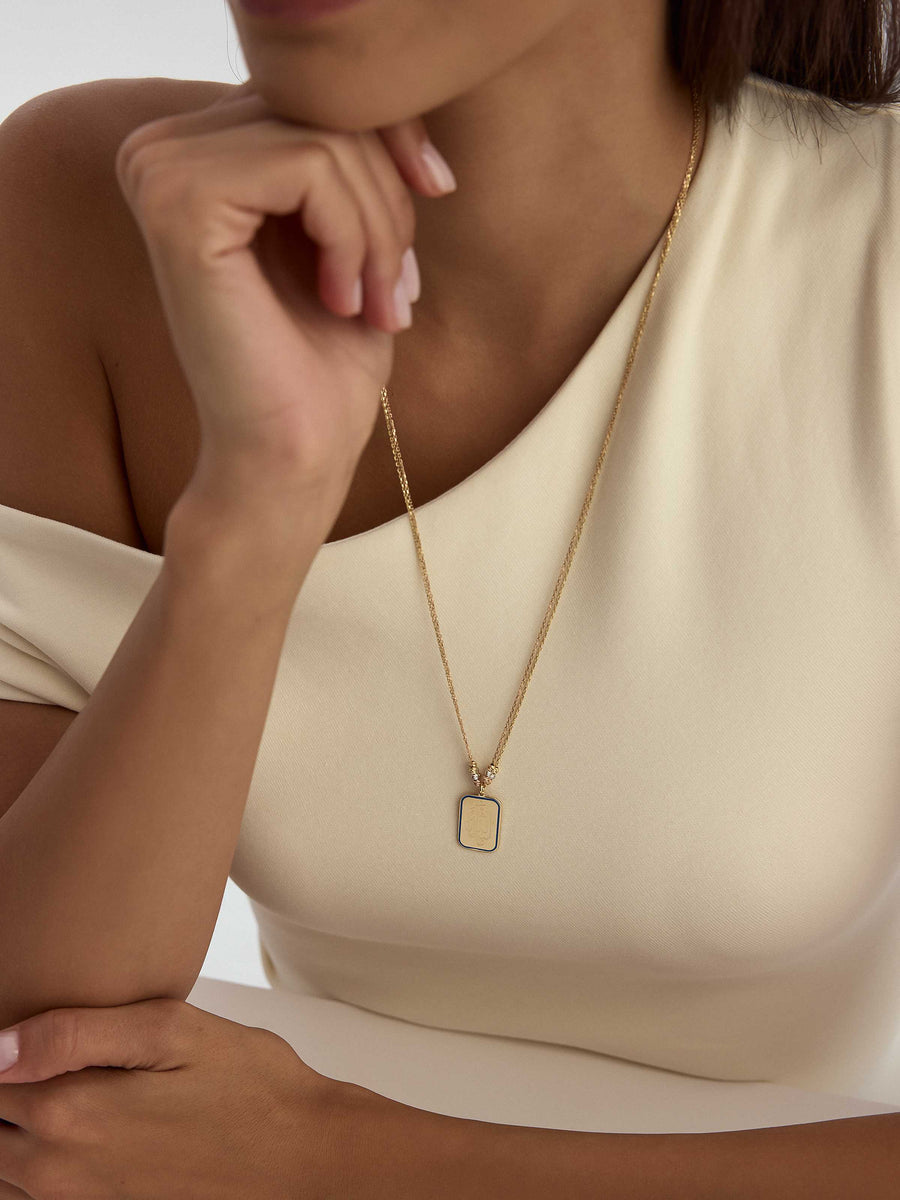 Disc On Ya Fettah Inscribed Enamel Necklace in 14K Gold