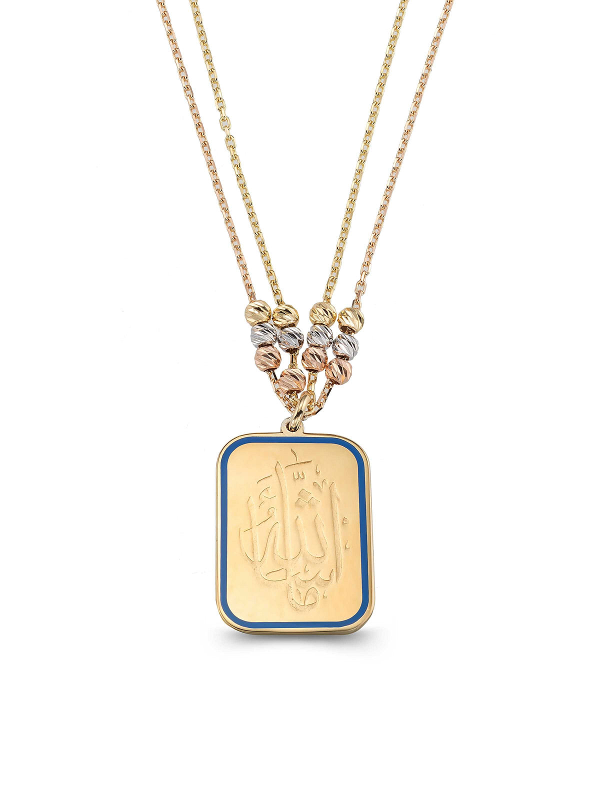 Disc On Ya Fettah Inscribed Enamel Necklace in 14K Gold by Elef Jewelry